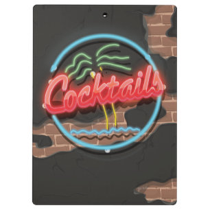 Porte-bloc Boîte de nuit Cocktails Neon. Enseigne au néon de