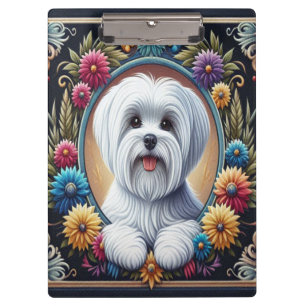 Porte-bloc Bordure colorée et fleurie de chien maltais élégan