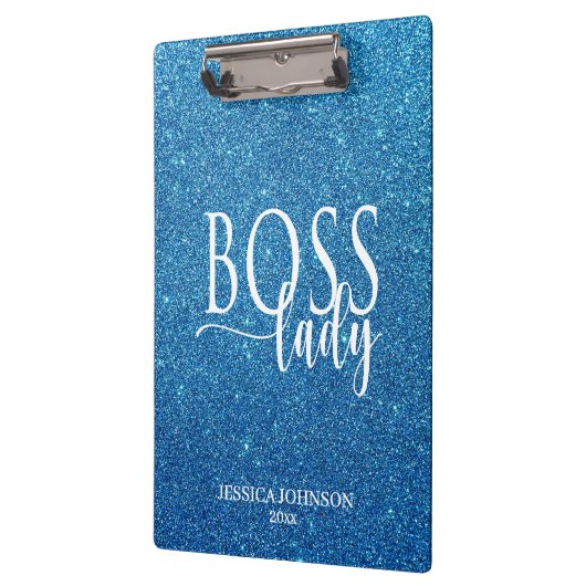 Porte-bloc Boss Lady Blue Sparkle and White Script (Gauche)