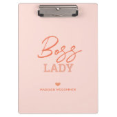 Porte-bloc Boss Lady Moderne rose Orange Script Coeur Monogra (Devant)