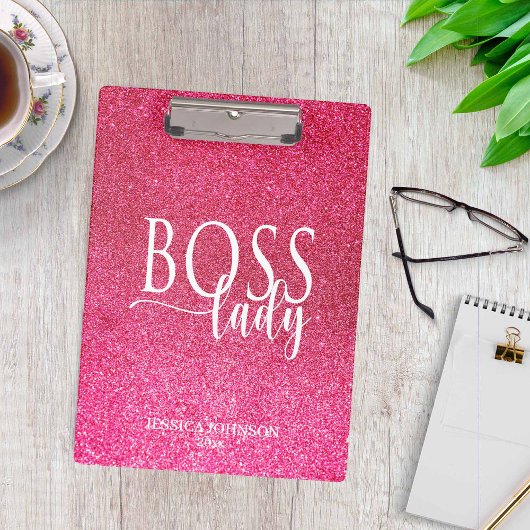 Porte-bloc Boss Lady Pink Sparkle and White Script