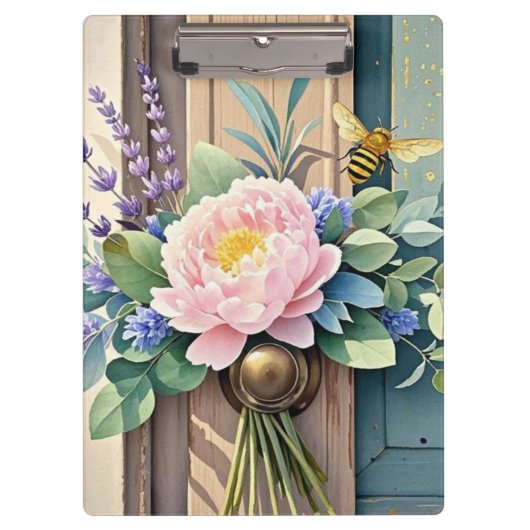 Porte-bloc Bouquet pivoines fleurs de lavande Rustique (Devant)