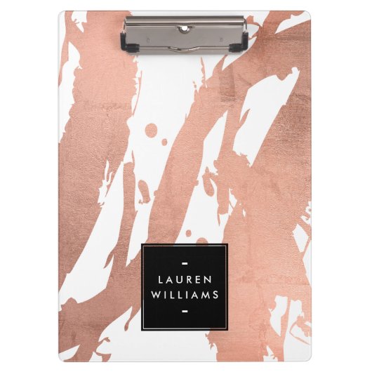 Porte-bloc Brochures Abstraites Rose or sur blanc (Devant)