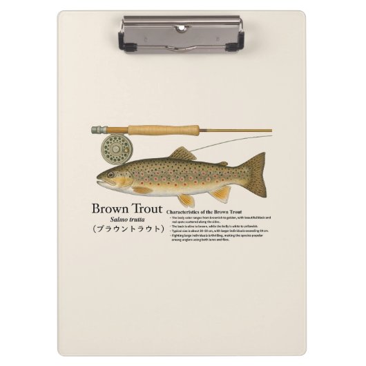 Porte-bloc Brown Trout Fly Fishing Illustration Clipboard (Devant)