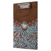 Porte-bloc brun turquoise western pays à outils cuir (Gauche)