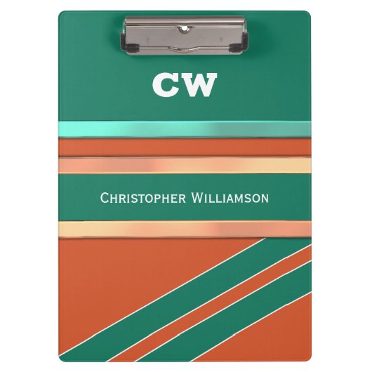 Porte-bloc Bureau des initiales d'ajout vert et orange (Devant)