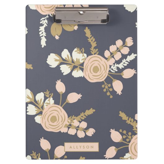 Porte-bloc Bureau floral bleu bleu rose Marine (Devant)