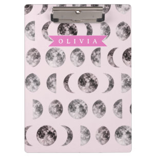 Porte-bloc Cadeau Personnalisé de Phase de Lune Rose Céleste