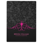 Porte-bloc Cadre rose-chaud et motif damassé noir (Dos)