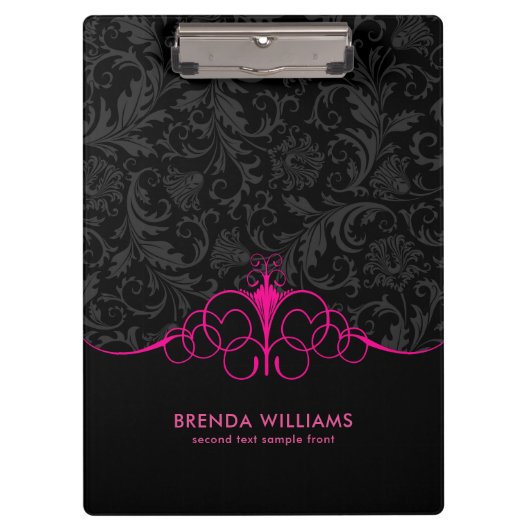 Porte-bloc Cadre rose-chaud et motif damassé noir (Devant)