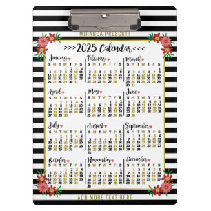Porte-bloc Calendrier mensuel 2025 Rayures florales   Personn