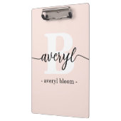 Porte-bloc Calligraphie Monogramme Fille Nom initial Blush Ro (Gauche)