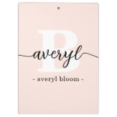 Porte-bloc Calligraphie Monogramme Fille Nom initial Blush Ro (Dos)