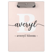 Porte-bloc Calligraphie Monogramme Fille Nom initial Blush Ro (Devant)