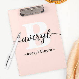 Porte-bloc Calligraphie Monogramme Fille Nom initial Blush Ro