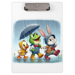 Porte-bloc Canard mignon, grenouille, lapin sous la pluie