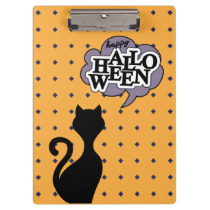 Porte-bloc Caricature de chat noir dit heureux halloween