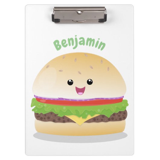 Porte-bloc Caricature de hamburger kawaii joyeux (Devant)
