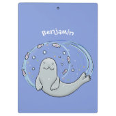 Porte-bloc Caricature joyeux de phoque et de poisson bleu (Dos)