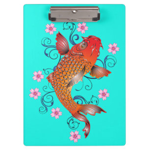 Porte-bloc Carpe koï floral oriental orange turquoise élégant
