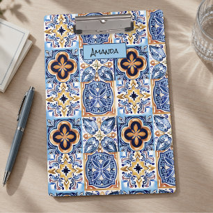 Porte-bloc carreaux de céramique méditerranéens bleus blancs