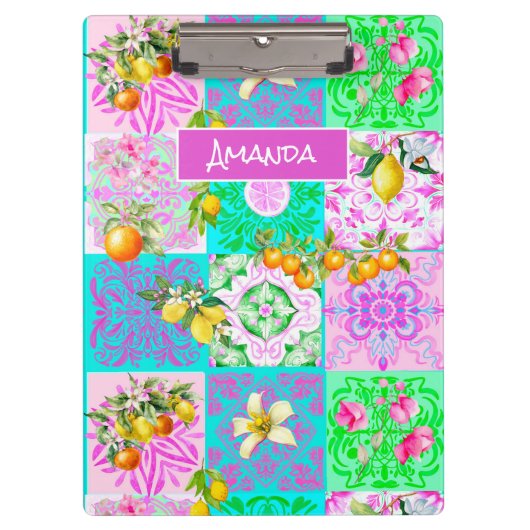 Porte-bloc Carrelages floraux de collage d'agrumes rose chic (Devant)