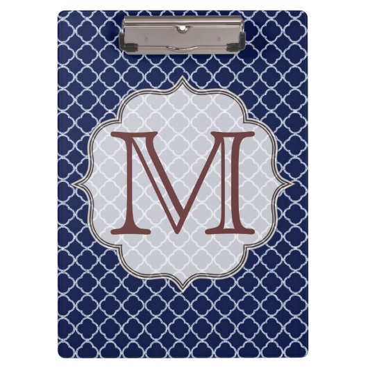 Porte-bloc Carte à clip Monogramme en latte de quarterfoil bl (Devant)
