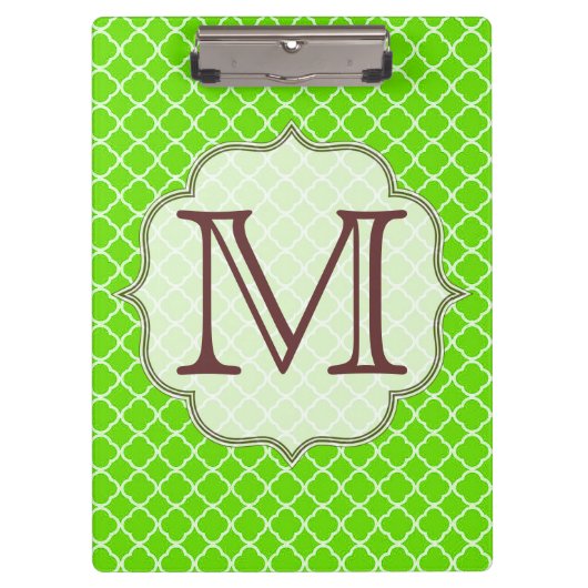Porte-bloc Carte à clip Monogramme en latte vert citron (Devant)