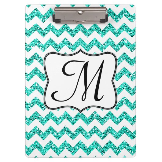 Porte-bloc Carte Clip Initiale Chevron Monogram Turquoise mod (Devant)