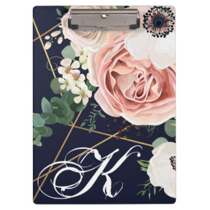 Porte-bloc Carte Clip personnalisée Jardin géométrique Rose M