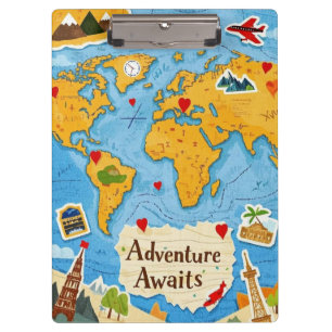 Porte-bloc Carte du monde Heart Pins Aventure Attend