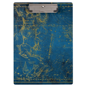 Porte-bloc Carte vintage illustrée d'étoiles bleu moyen et or