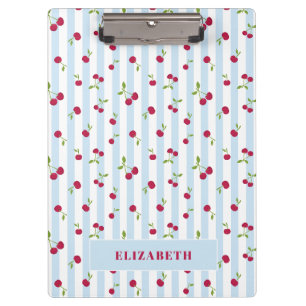 Porte-bloc Cerises bleues rayées personnalisées Rétro Mignonn