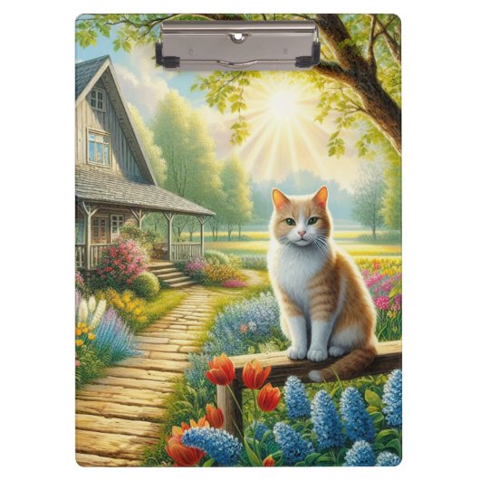 Porte-bloc Chalet de printemps/jardin & chat (Devant)