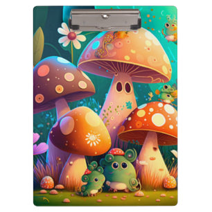 Porte-bloc Champignons mignons et fleurs buissons vert