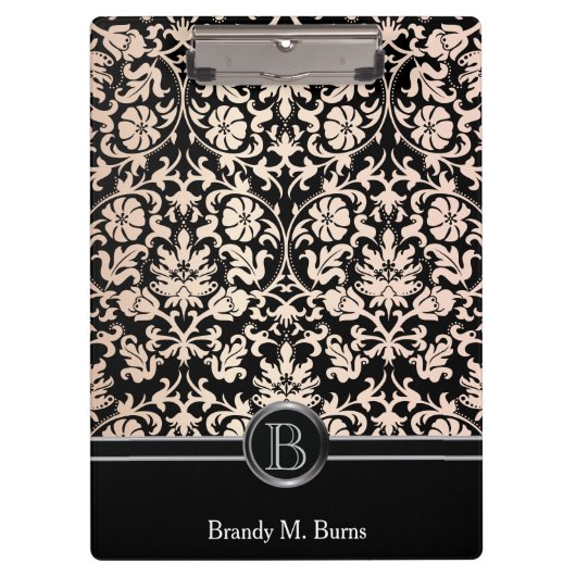 Porte-bloc Charmant Rose Floral Damask Monogramme (Devant)