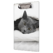 Porte-bloc Chat gris sous la couverture blanche (Gauche)