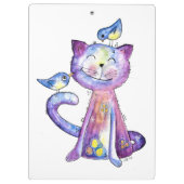 Porte-bloc Chat mignon blanc violet avec oiseaux (Dos)