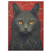 Porte-bloc Chat Noir Avec Accent De Fissures Kintsugi Dorées (Dos)