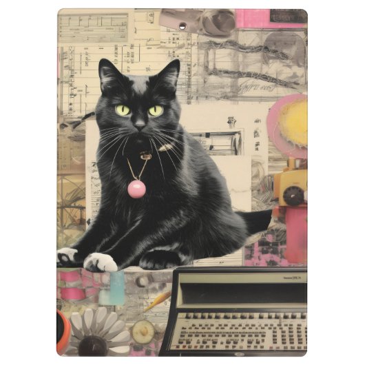 Porte-bloc Chat noir avec pattes blanches collage (Dos)