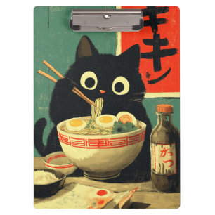 Porte-bloc Chat noir drôle mangeant du Ramen