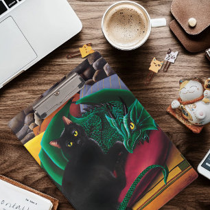 Porte-bloc Chat Noir Mystique Émeraude Dragon Fantastique Ver