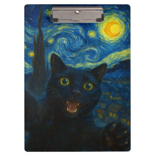 Porte-bloc Chat noir Starry Nuit Van Gogh Chat Selfie