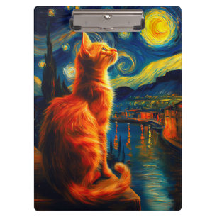 Porte-bloc Chat roux contemplatif Ciel nocturne étoilé