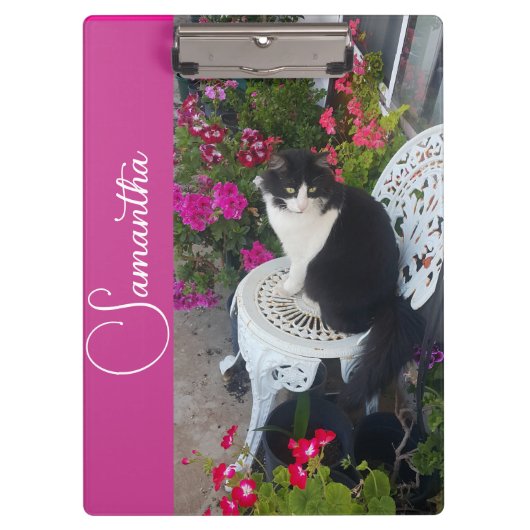 Porte-bloc Chat Smoking Fleurs Filles Nom Rose Foncé (Devant)