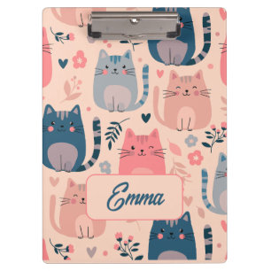 Porte-bloc Chats mignons et motif floral Monogramme personnal