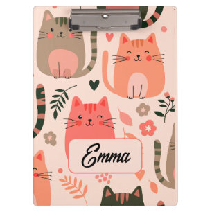 Porte-bloc Chats mignons et motif floral Monogramme personnal