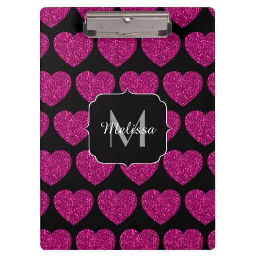 Porte-bloc Chaud coeur rose faux pétille motif Monogramme (Devant)