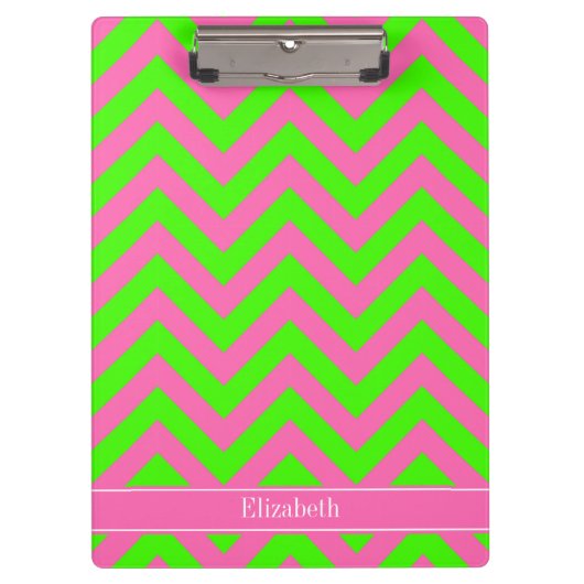Porte-bloc Chaud rose #2 Lime Green LG Chevron Nom Monogramme (Devant)