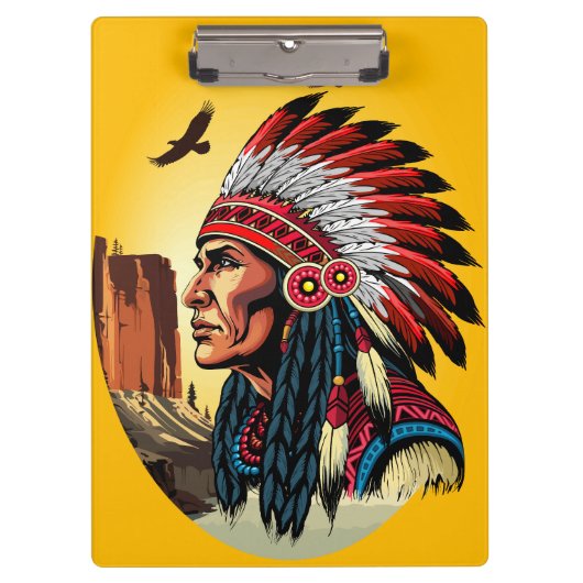 Porte-bloc Chef amérindien sur paysage sauvage coucher de sol (Devant)